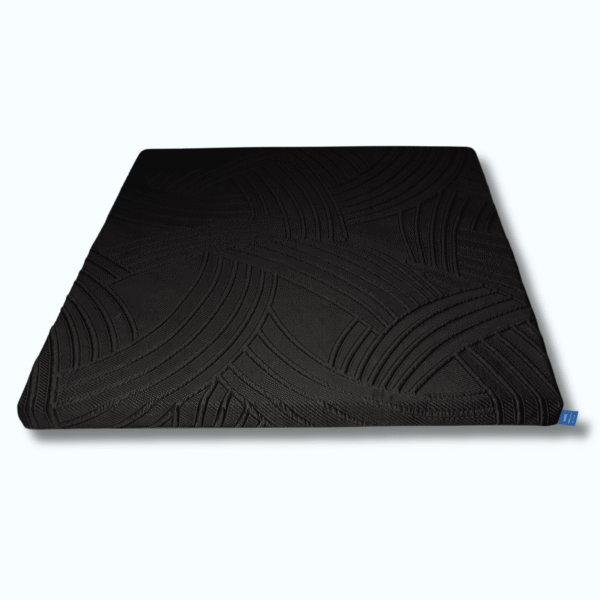 Cooling Gel Memory Foam Topper in a black zippable cover with a white background