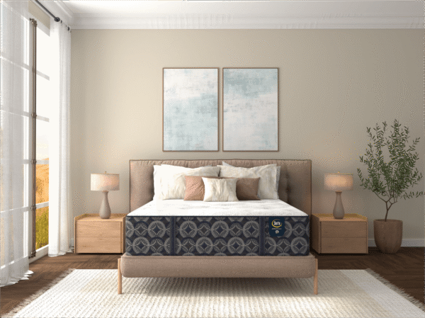 Front view of Serta Perfect Sleeper Panacea Medium Mattress in a modern bedroom