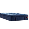 Studio profile shot of a dark blue Stearns and Foster Lux Estate Marcela 17.25 inch ultra plush europillowtop mattress against a white background.