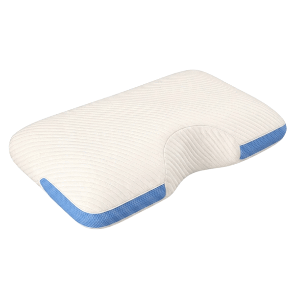 Dream Wave Cooling Gel Pillow with a shoulder cut design, with a plain white background with an angled view