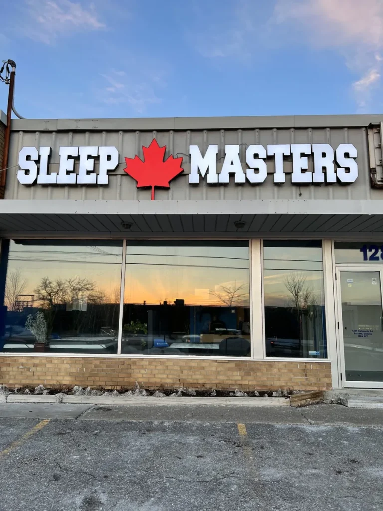 Sleep Masters Canada storefront at 1285 Caledonia Rd, North York, with parking in front