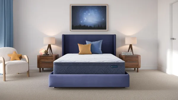 Serta Perfect Day Sunup plush euro top mattress in a box – in a bedroom