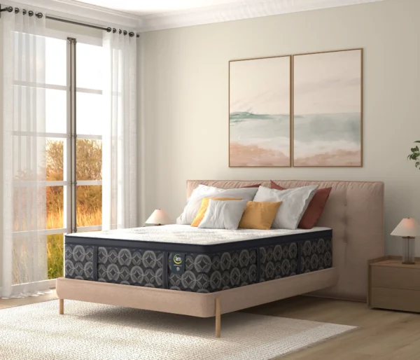 Serta Perfect Sleeper Sora Plush Euro Top 15.5″ mattress in a bedroom